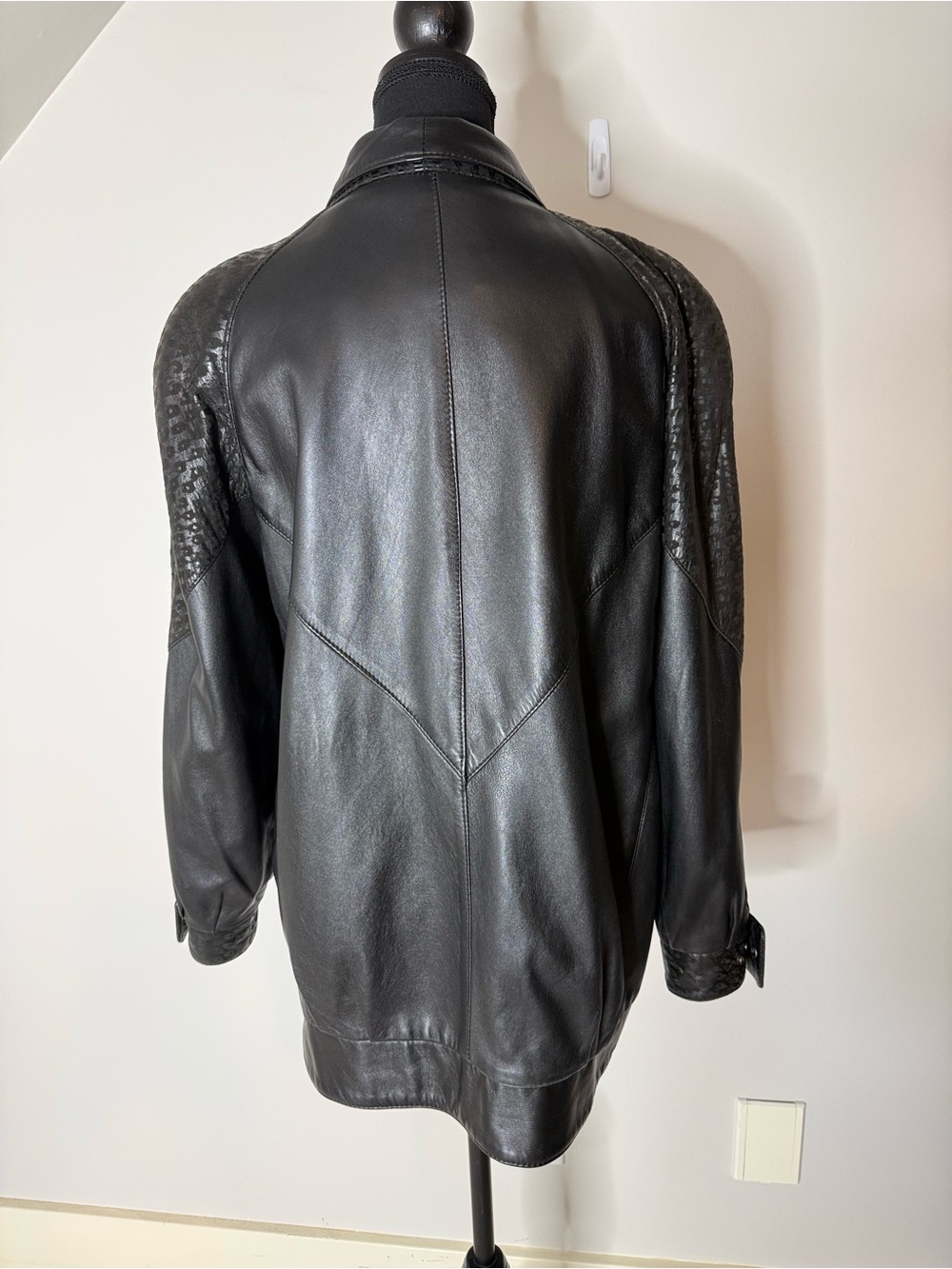 BRAEMAR Diane Charles Vintage 80’s Black Leather Jacket Zipper Oversized Medium - Picture 12 of 14